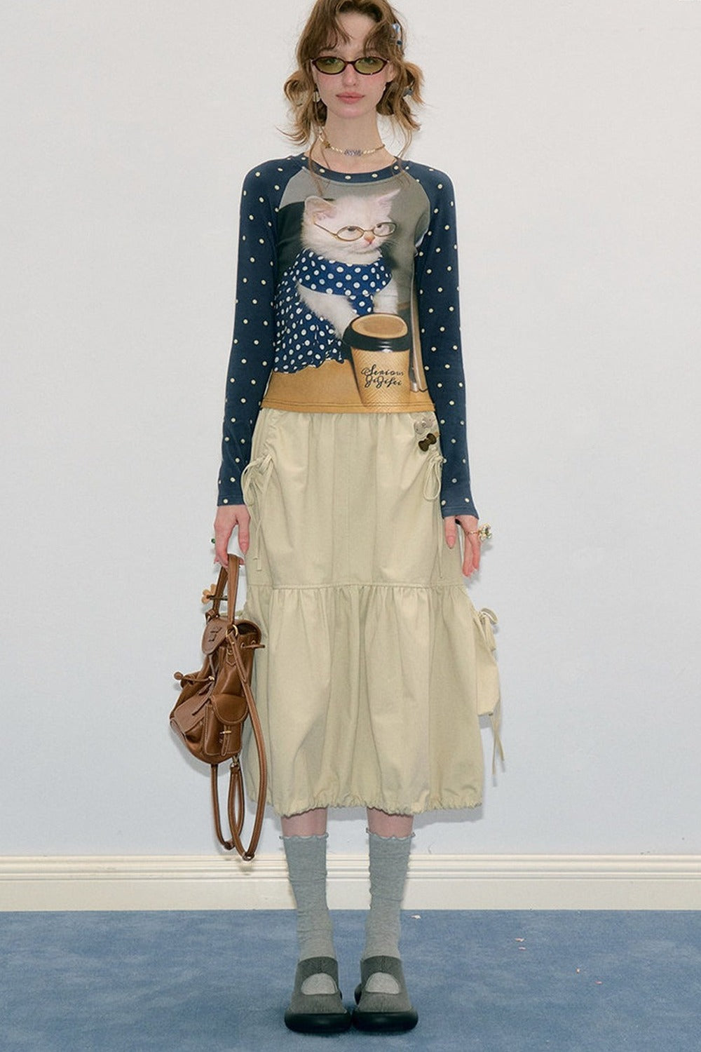Khaki Slimming Drawstring Skirt