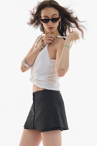Gray White Striped Button Front Skirt