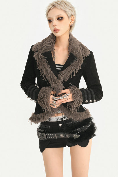 Retro Punk Black Fur Collar Jacket