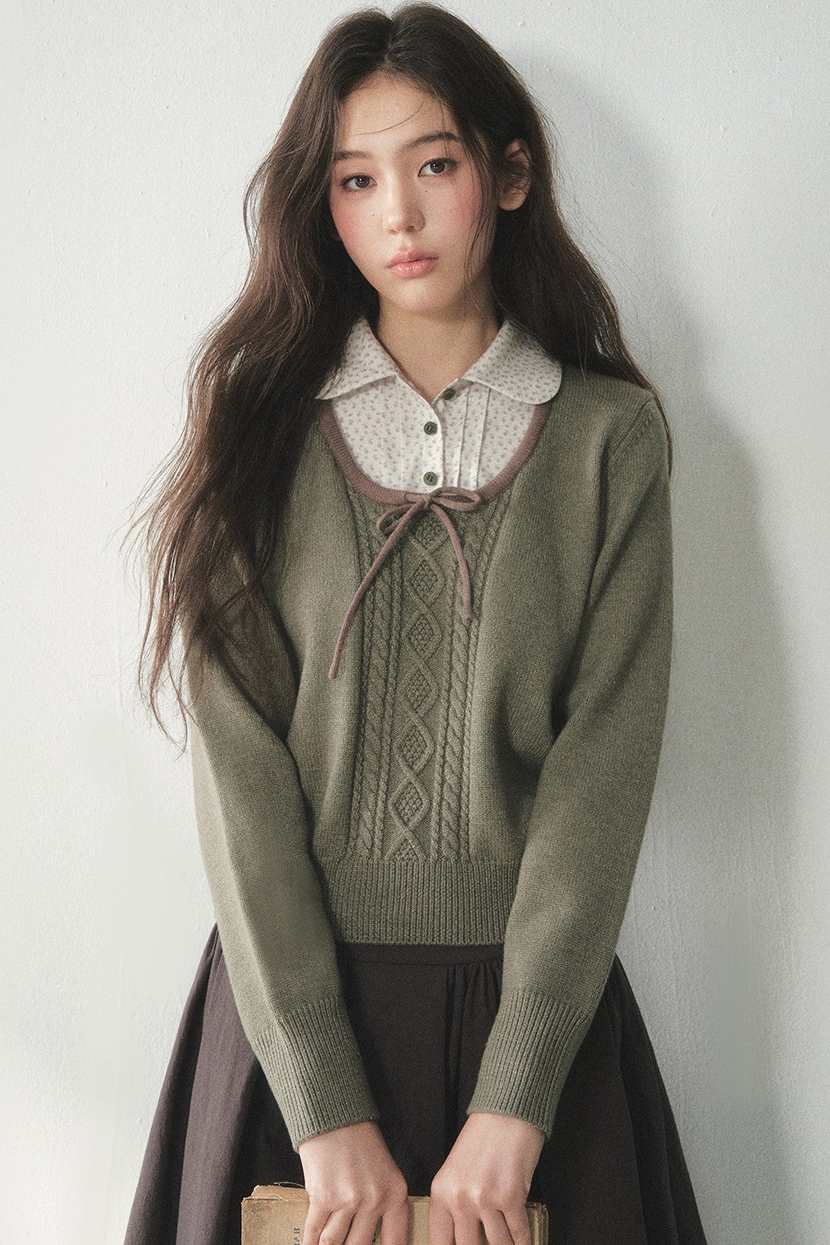Floral Collar Tie Sweater