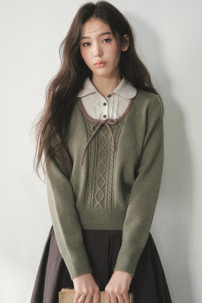 Floral Collar Tie Sweater