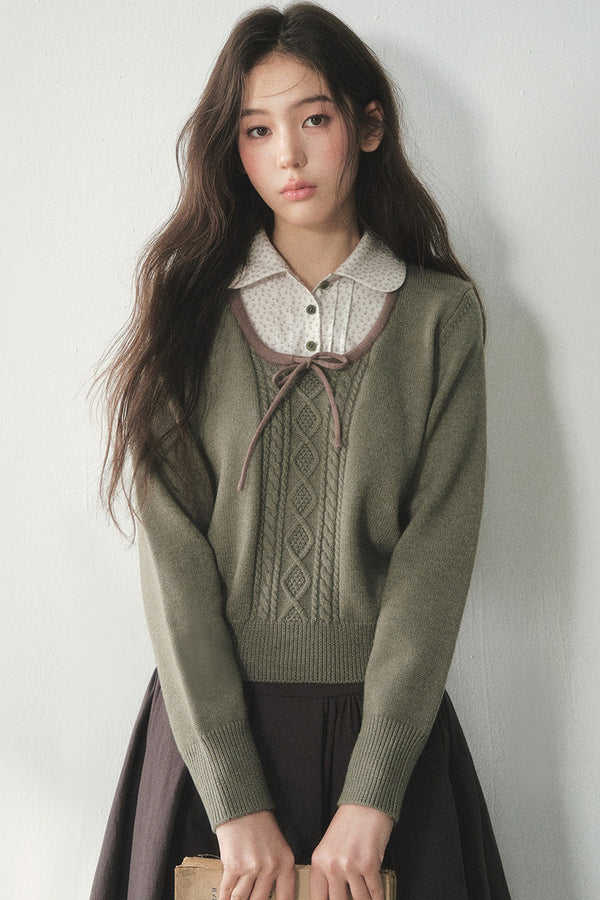 Floral Collar Tie Sweater