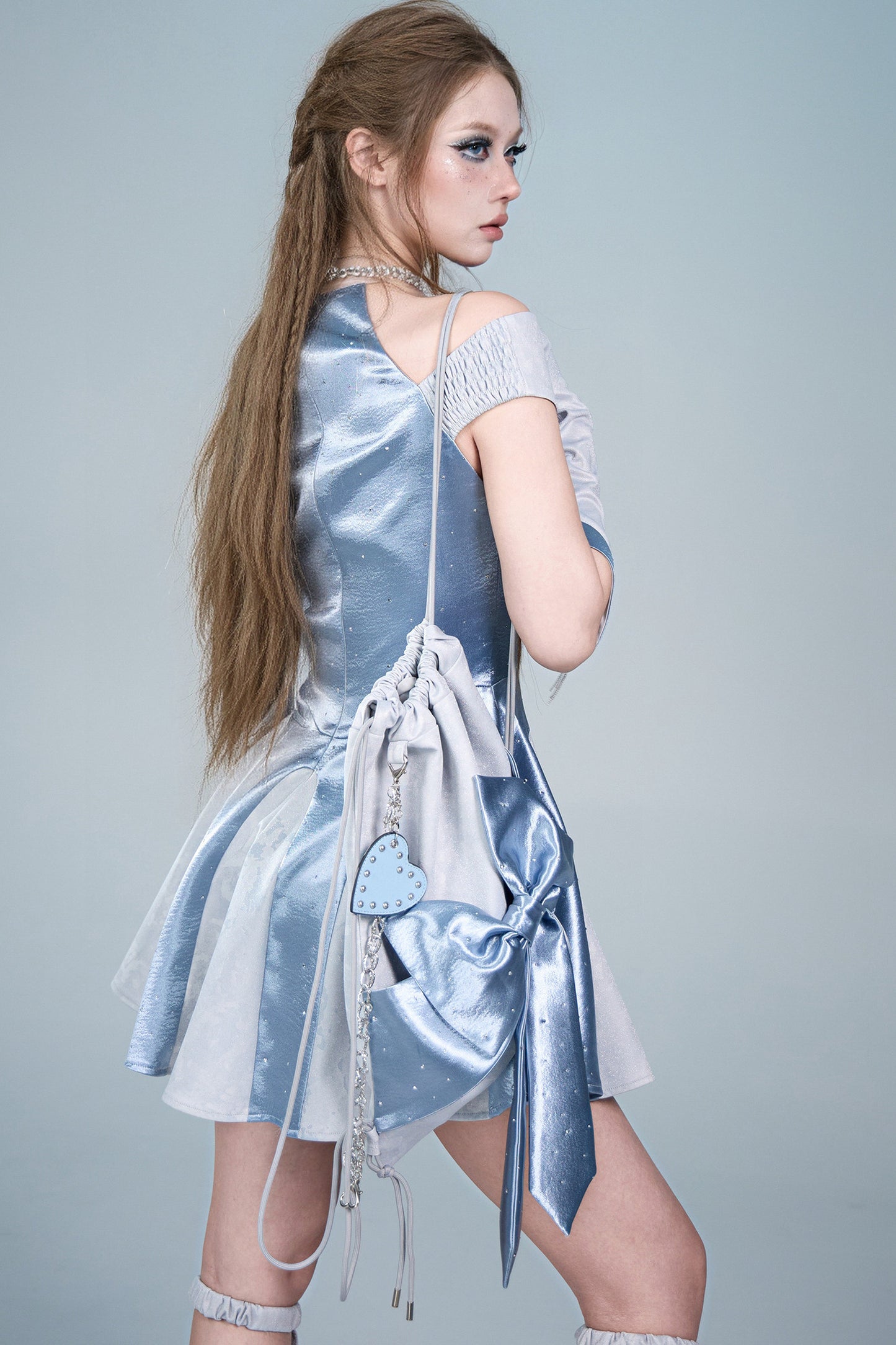 Y2K Futuristic Blue Large Bow Backpack Set-Up