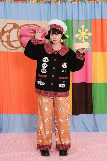 Panda Print Straight Wide-Leg Denim Pants