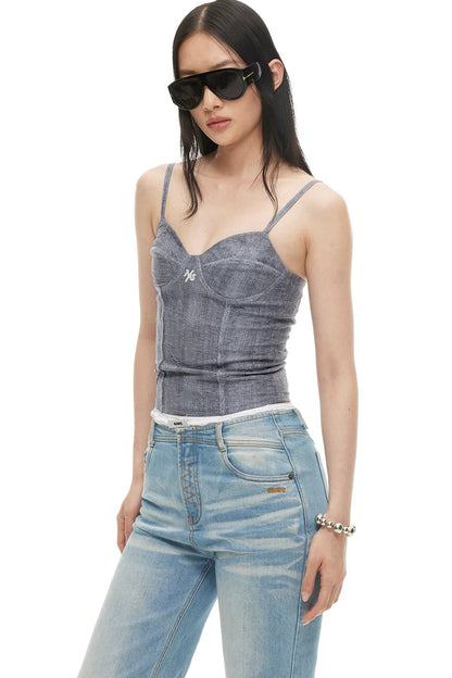 Denim Pleated Camisole Top