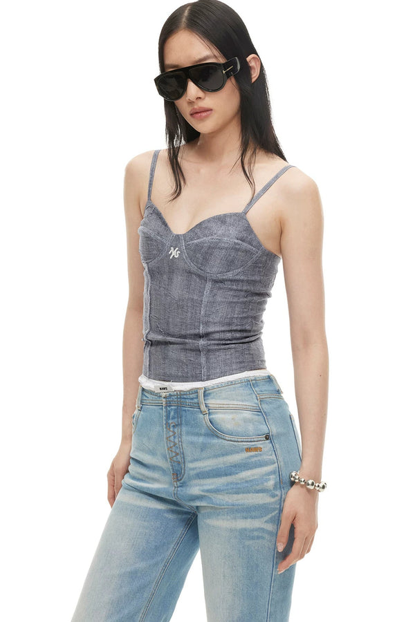 Denim Pleated Camisole Top