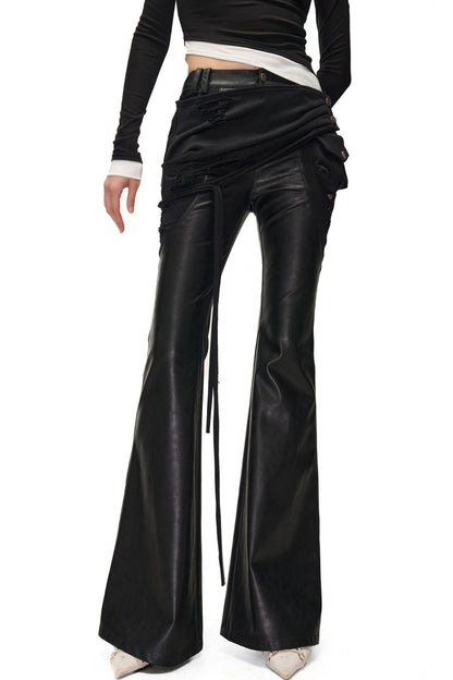 Bootcut-Hose aus PU-Leder mit abnehmbarem Patchwork
