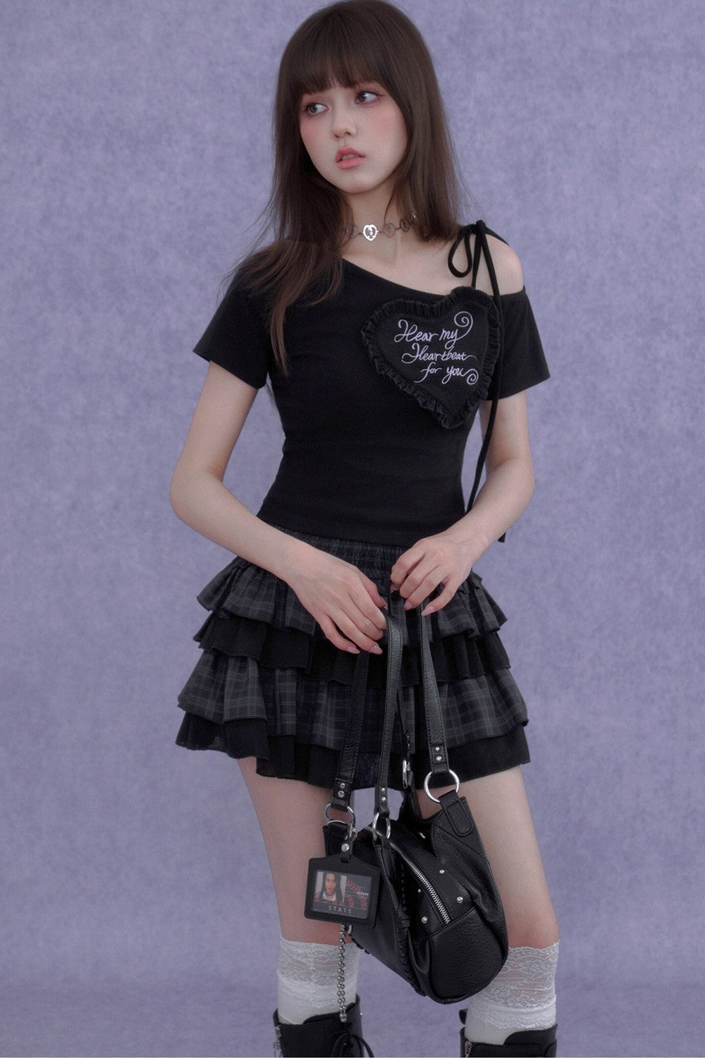 Plaid Tiered Waist-Cinching Skirt