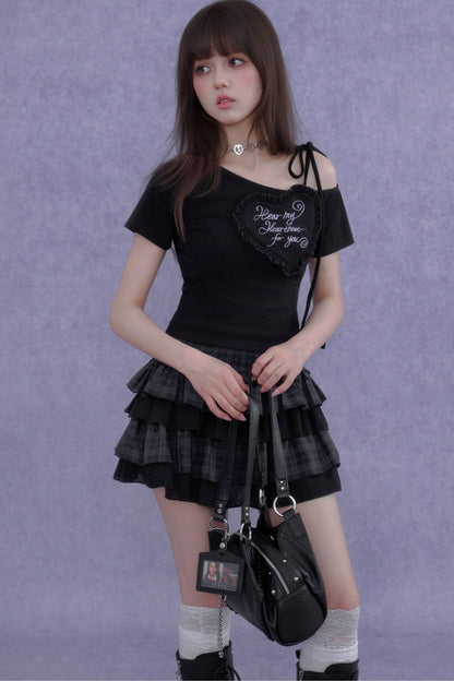 Plaid Tiered Waist-Cinching Skirt