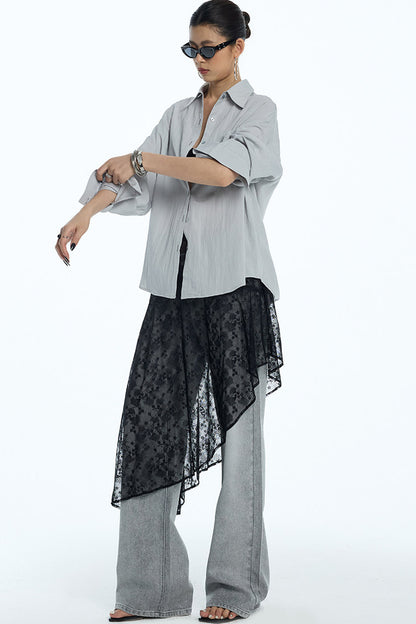Sheer White Lace Side Ruffle Skirt