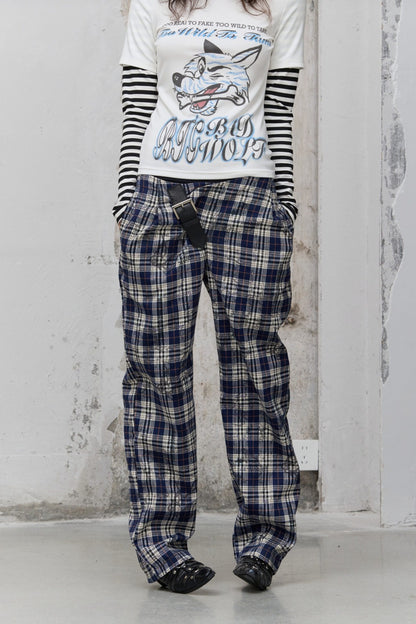 Pleated Plaid Graffiti Trousers