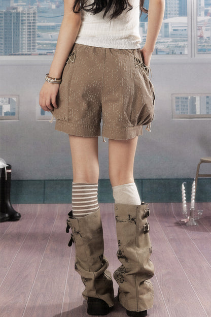 Short déchiré à cordon de serrage