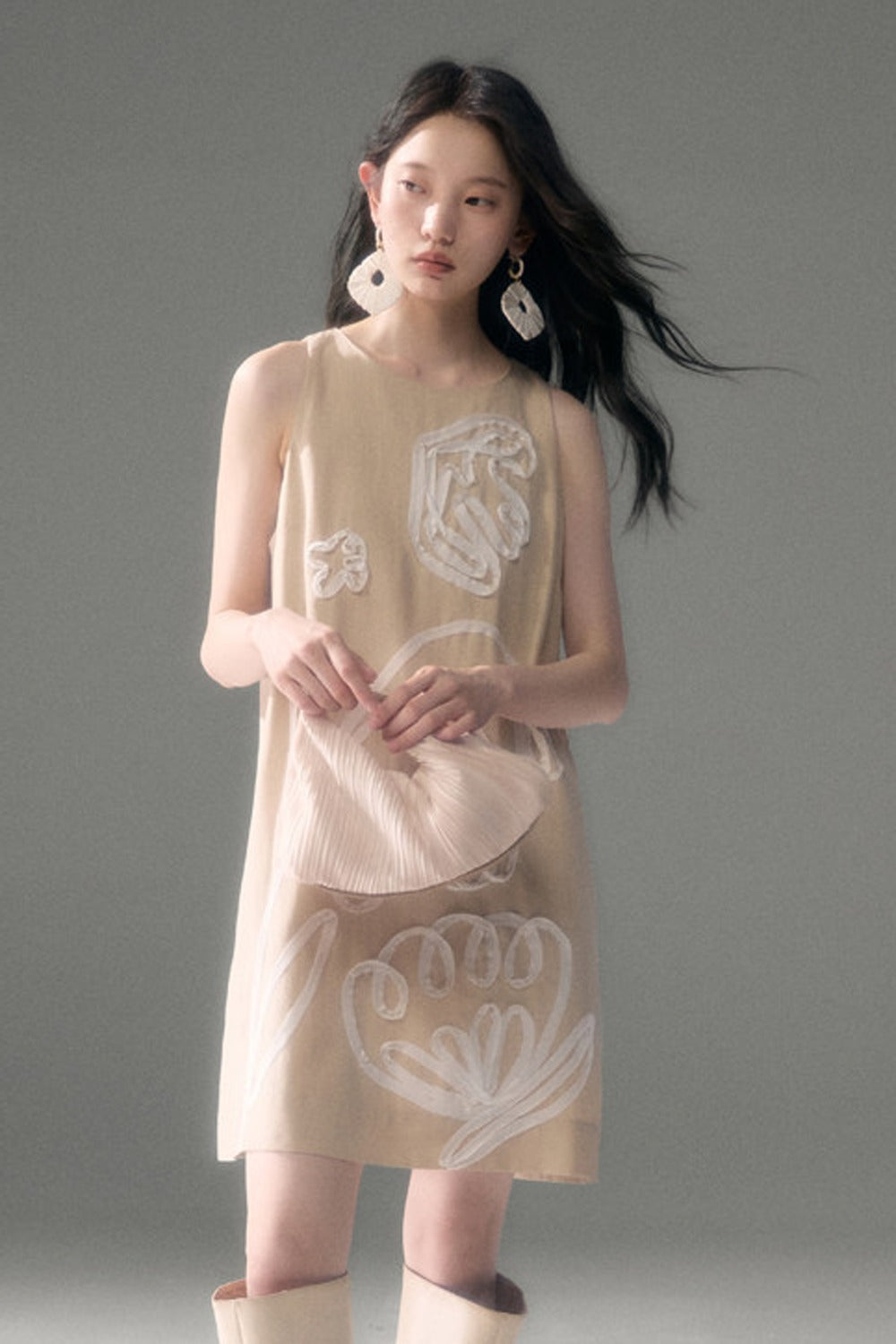 3D Floral Bird Tencel Dress