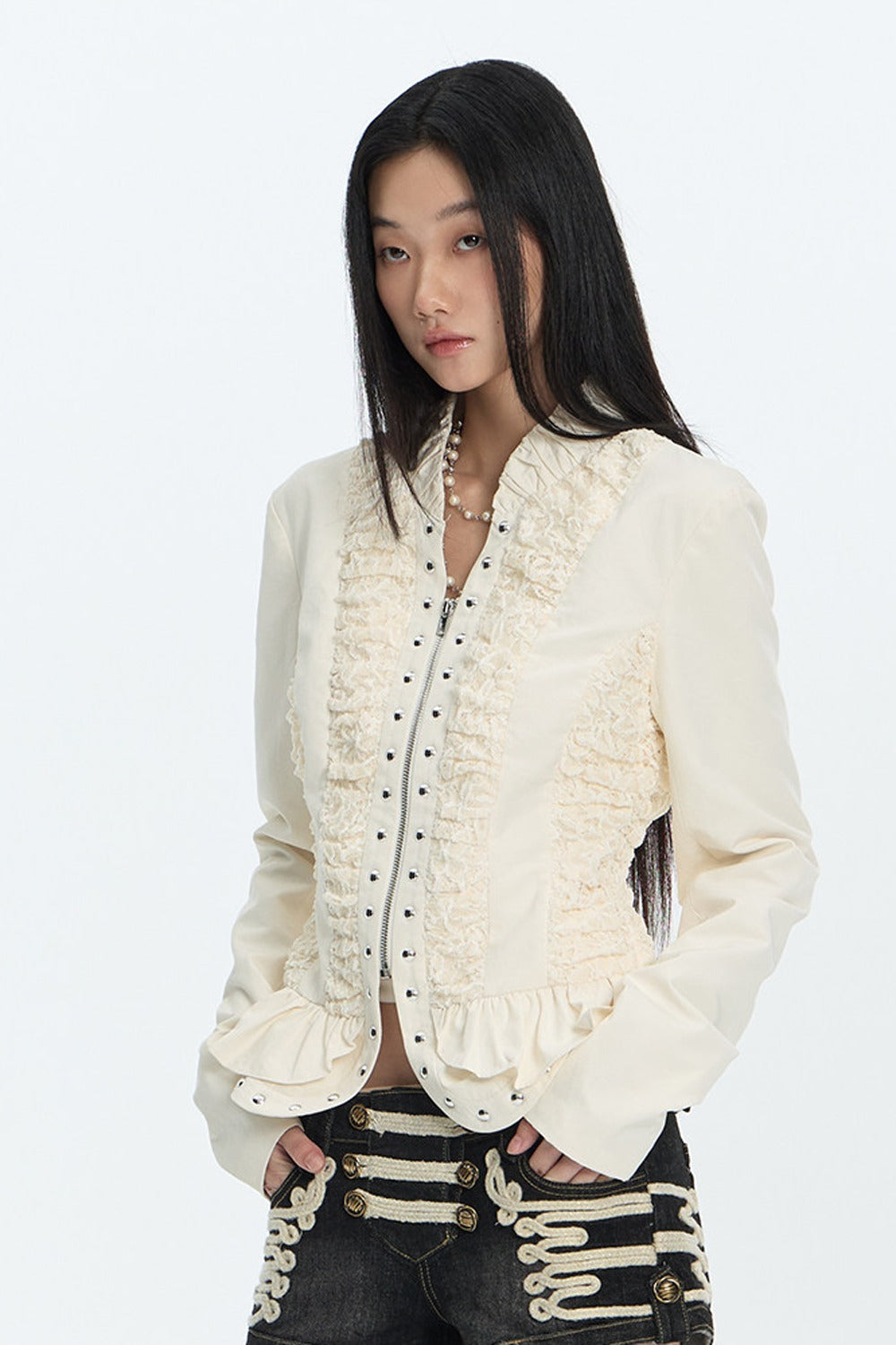 Lace Pleated Short Jacket