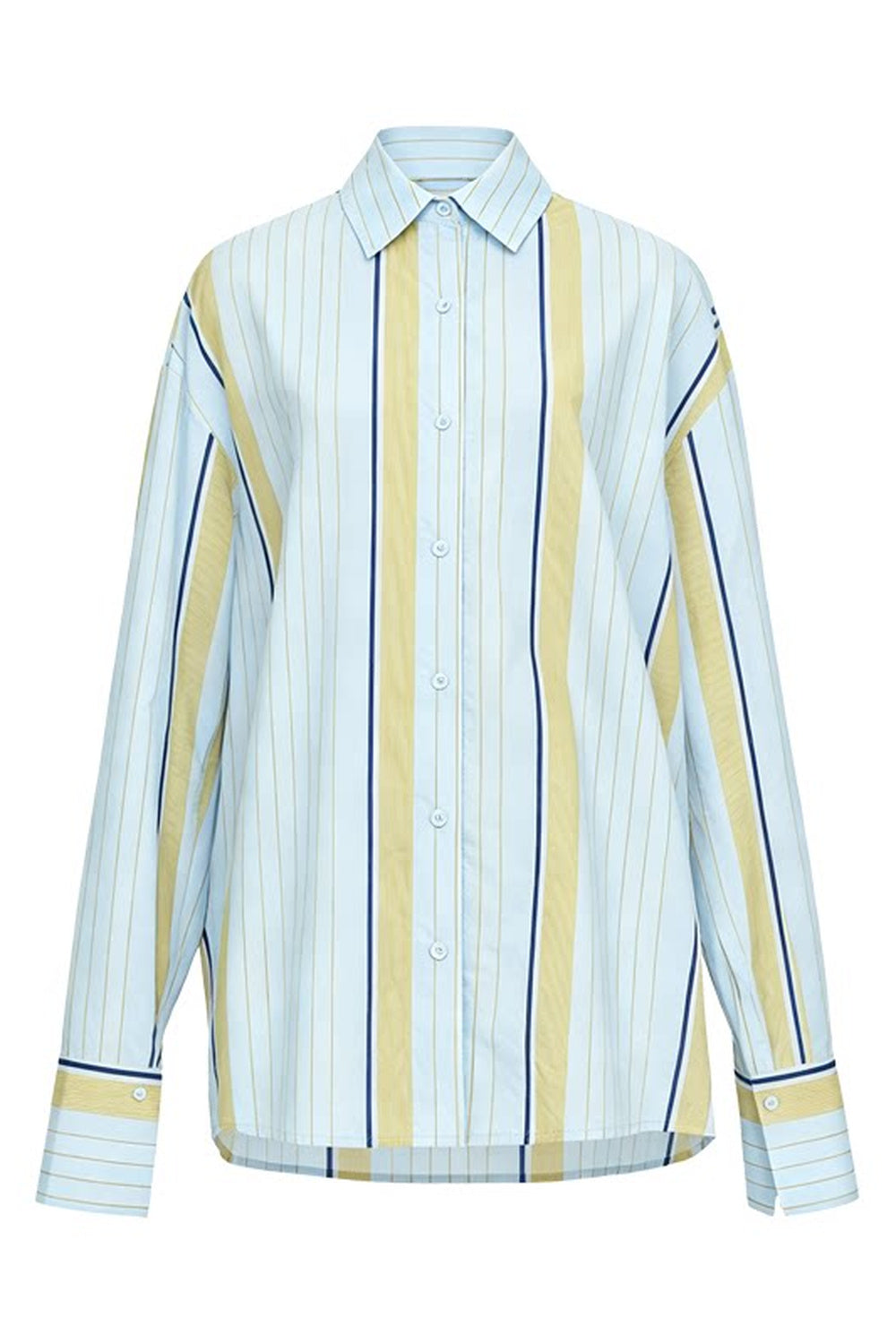 Blue Yellow Contrast Striped Long-Sleeved Shirt