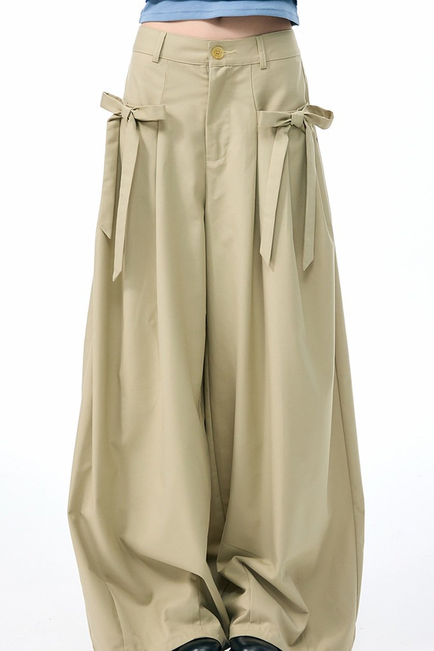 Pantalon abricot lacté à nœud