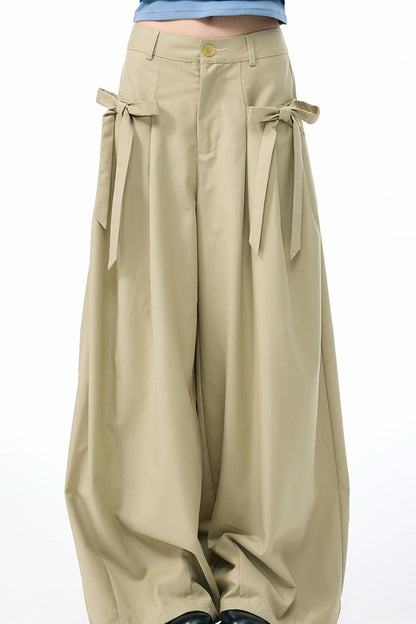 Pantalon abricot lacté à nœud
