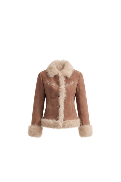 Bestickte Wildleder-Kunstfelljacke