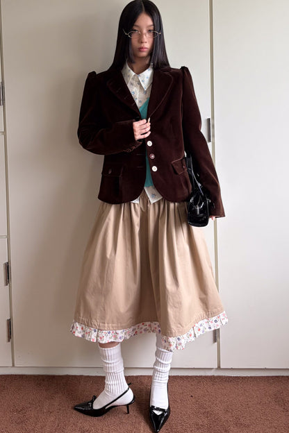 Brown Notch Lapel Puff Sleeve Blazer