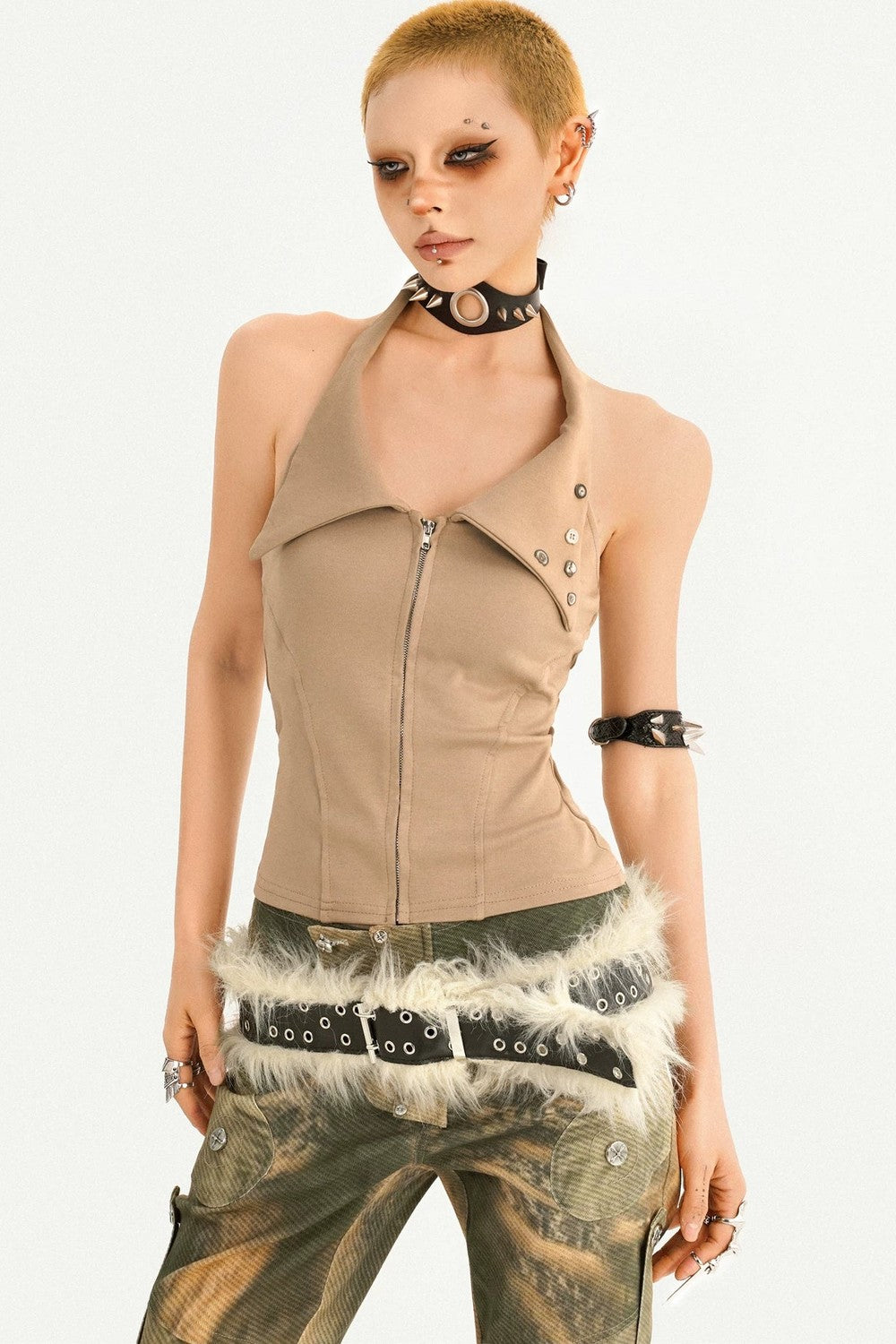 Lapel Zipper Sleeveless Vest