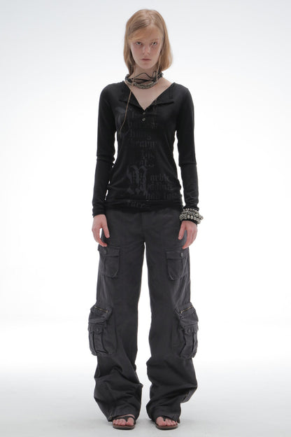 Washed Cotton Straight Cargo Pants