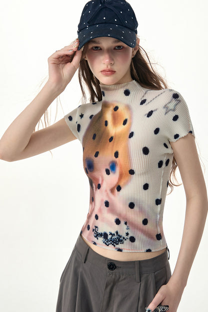 White Polka Dot Doll Print T-Shirt