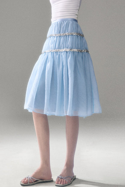 Pearlescent Mesh Sequin A-Line Skirt