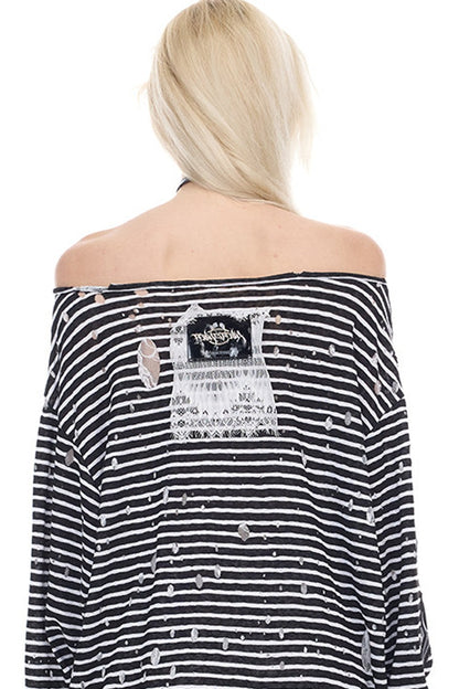 Rock Frog Striped Lace Trim T-Shirt