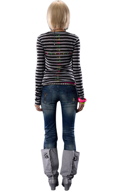 Distressed Cross-Studded Flared Jeans