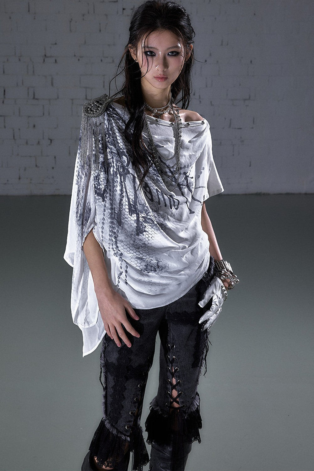 Off-Shoulder Print Chiffon Top
