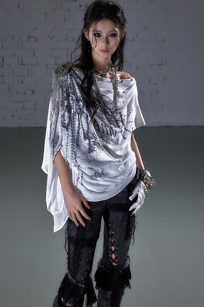 Off-Shoulder Print Chiffon Top