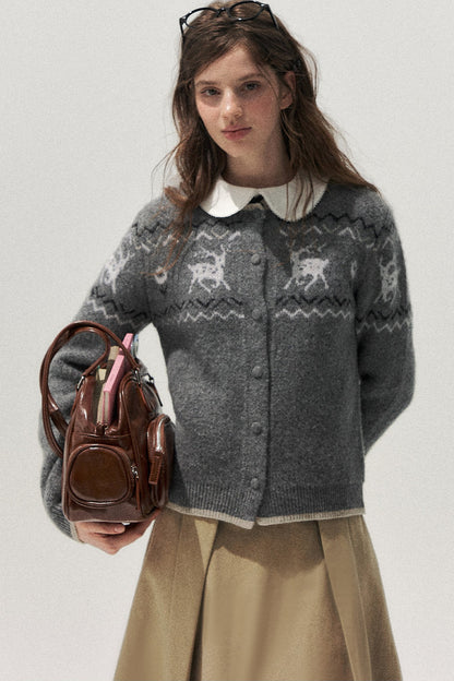 Deer Fair Isle Knit Cardigan