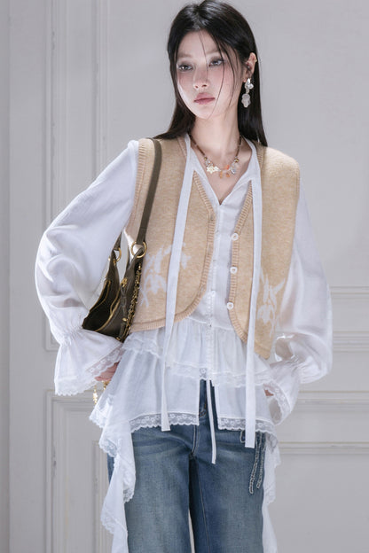 Milk Brown Wool Jacquard Vest