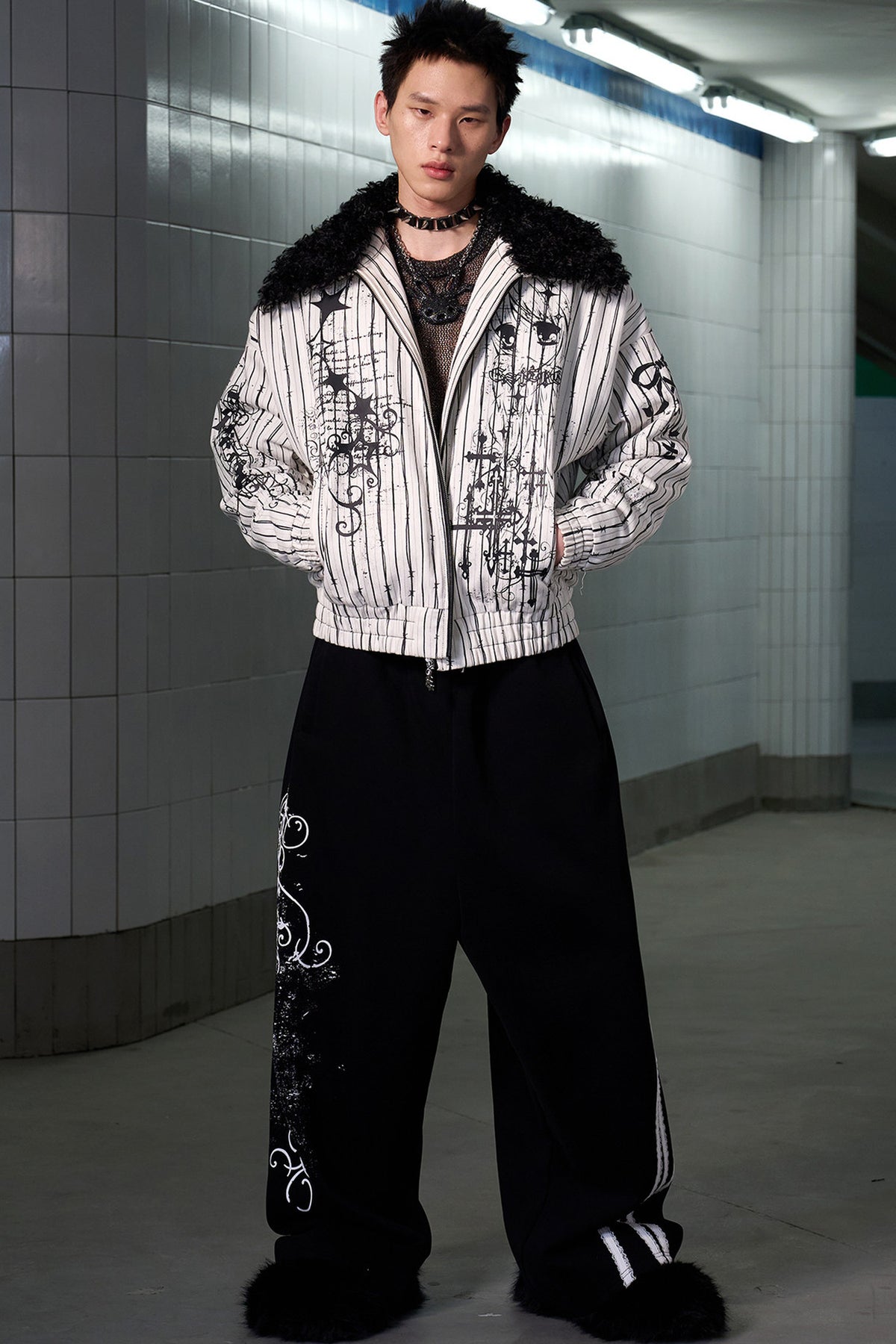 Splatter Print Lace Trim Sweatpants