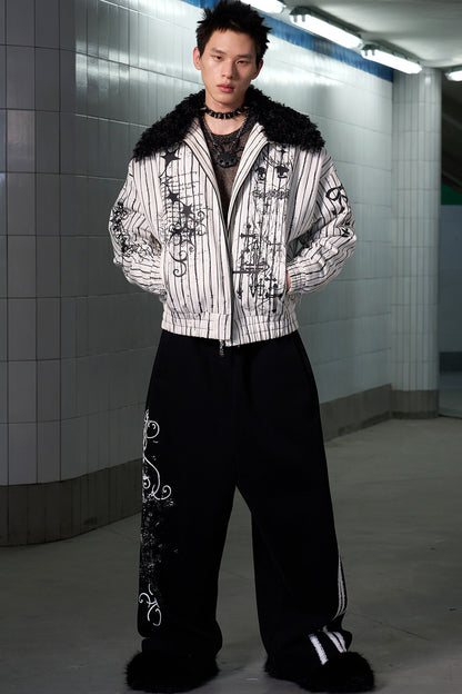 Splatter Print Lace Trim Sweatpants