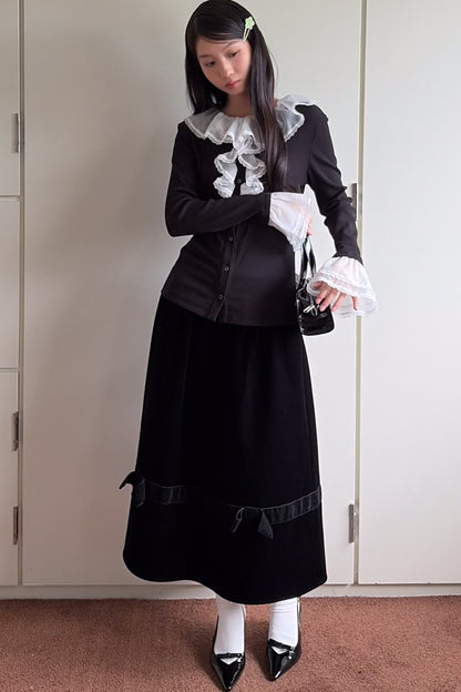 Lace Patchwork Ruffle Sleeve Cardigan