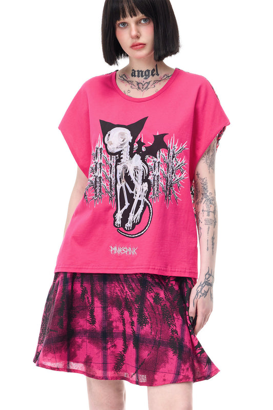 Cat Skeleton Leopard Print Top