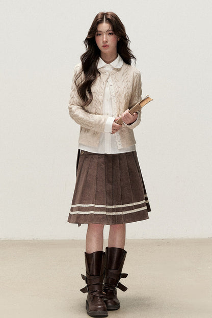 Retro Design Corduroy Pleated Skirt