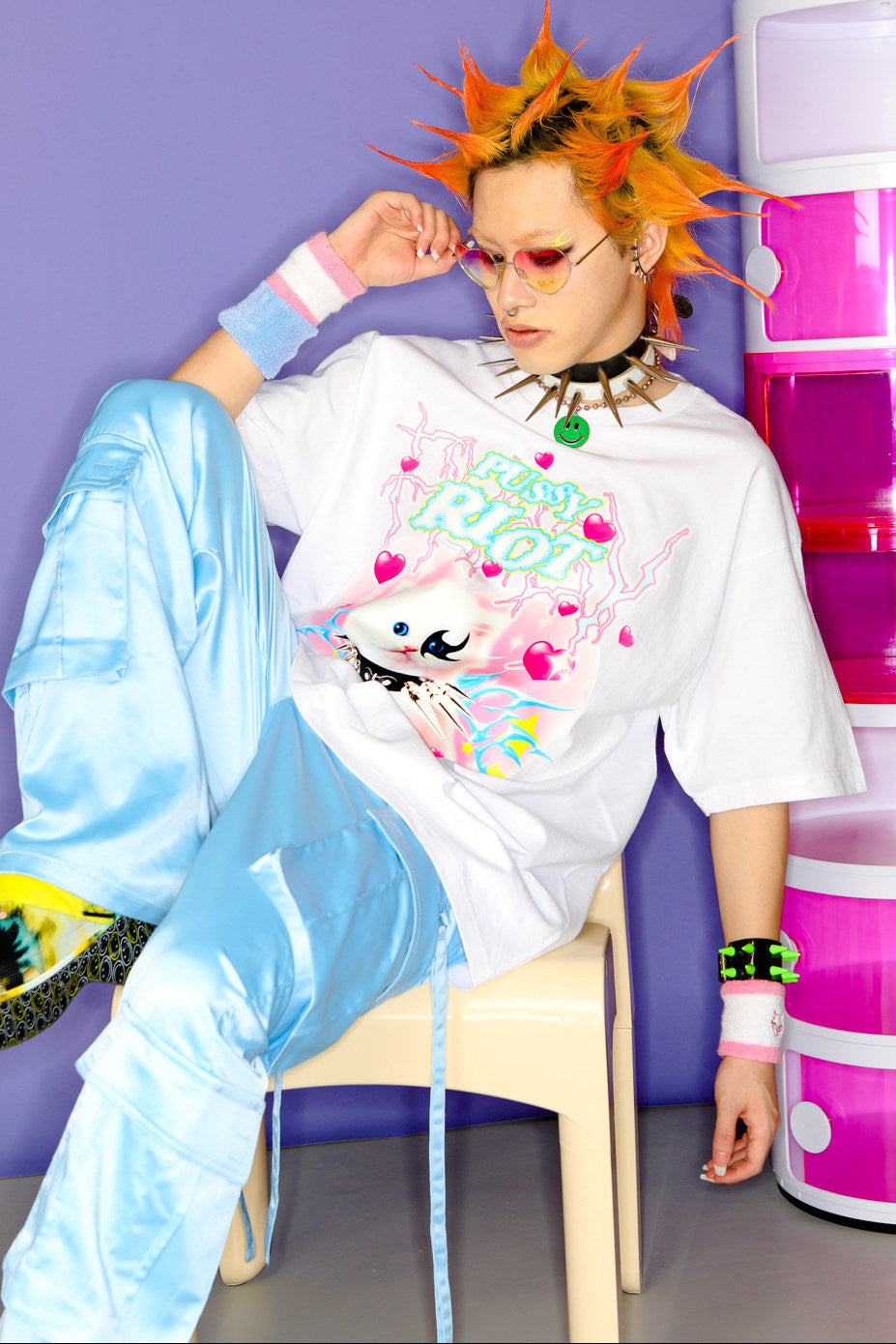 Y2K Punk Cat Oversize Blouse