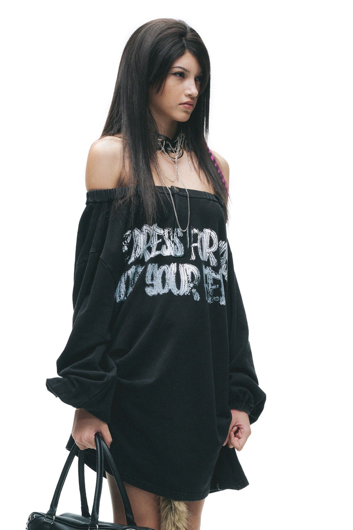 Cracked Graffiti Off-Shoulder T-Shirt