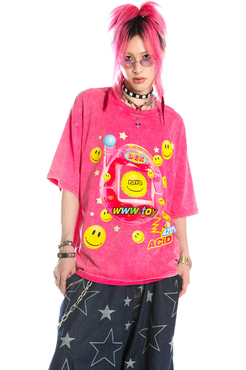 Blusa rosa Barbie Y2K dopamina effetto tintura annodata