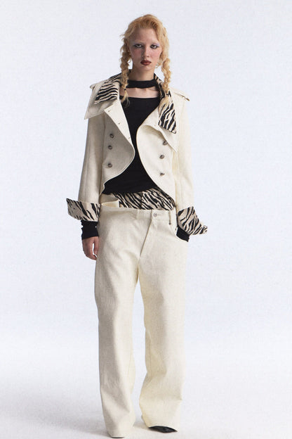 Zebra Print Double Waistband Wide-Leg Pants