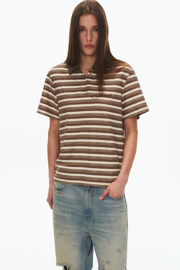 Retro Striped Embroidered Polo Shirt