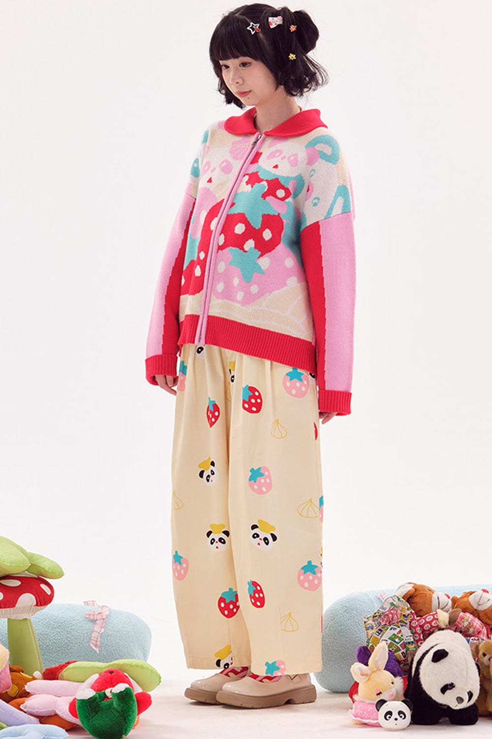 Jeans im japanischen Stil mit Panda-Motiv