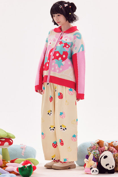 Jeans im japanischen Stil mit Panda-Motiv