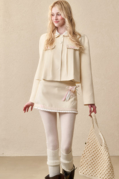 Strawberry Ribbon Tie Embroidered Top and Skirt Set-Up