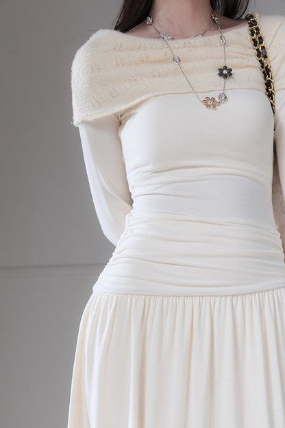 Apricot Off-The-Shoulder Knit Dress