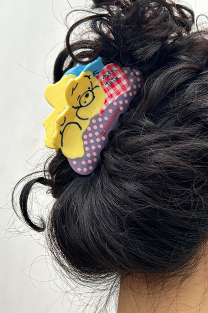 Pince à cheveux en forme d’ours à pois et blocs de couleur