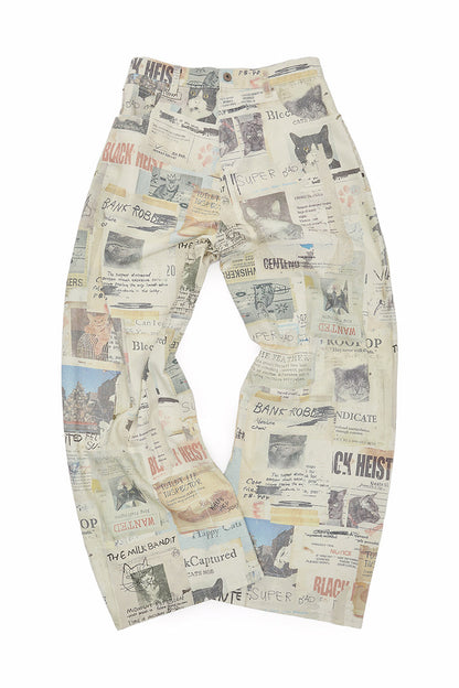 Cat Newspaper Print Scimitar Pants