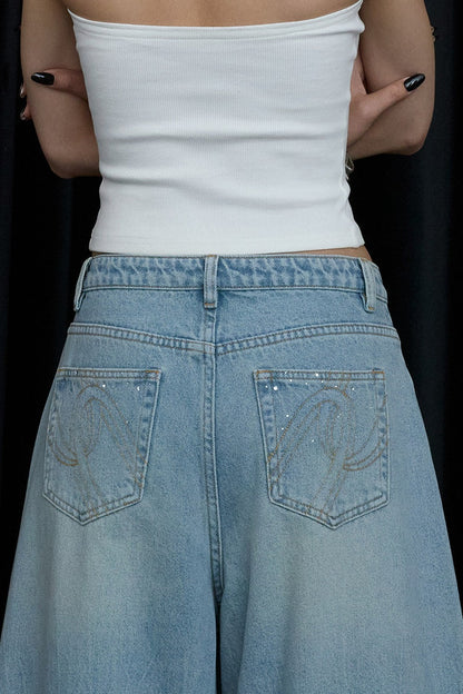 Jeans a gamba larga blu chiaro di luna